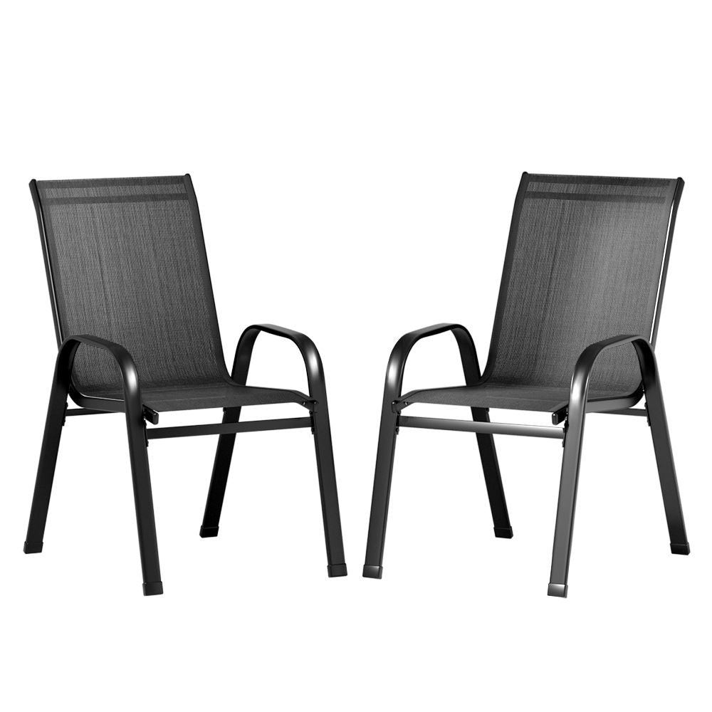 Gardeon 2PC Outdoor Dining Chairs Stackable Lounge Chair Patio Furniture Black Bedworld