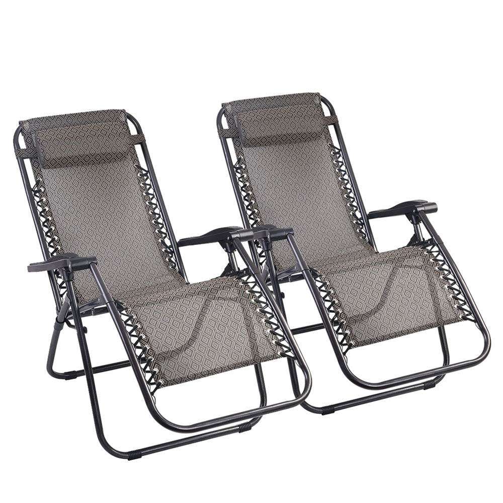 Gravity Chair Folding Outdoor Recliner Adjustable Sun Lounge Camping Beige