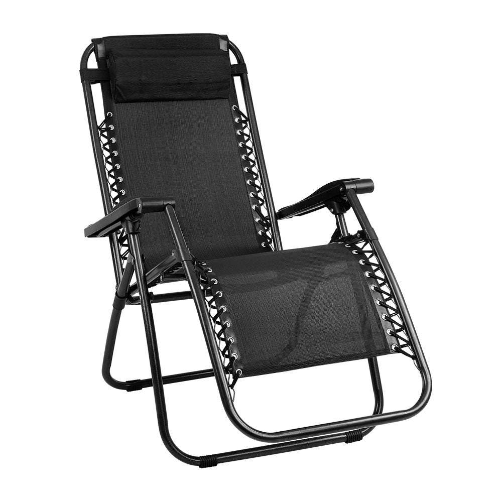 Gravity Chair Folding Outdoor Recliner Adjustable Sun Lounge Camping Black