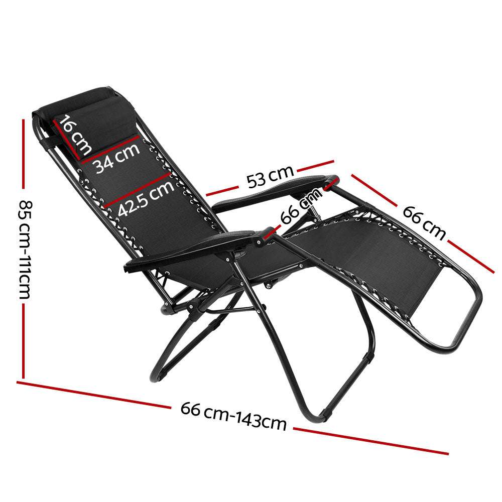 Gravity Chair Folding Outdoor Recliner Adjustable Sun Lounge Camping Black