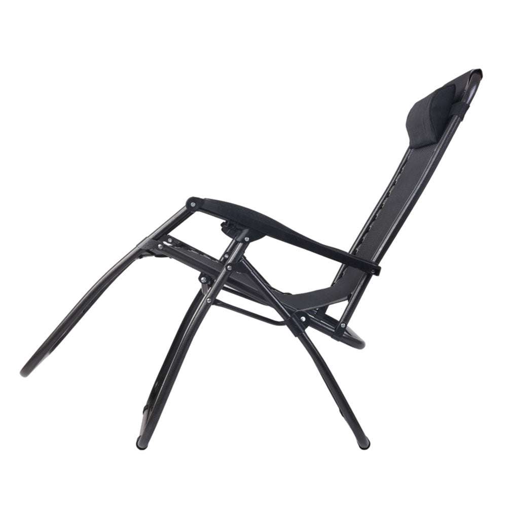 Gravity Chair Folding Outdoor Recliner Adjustable Sun Lounge Camping Black