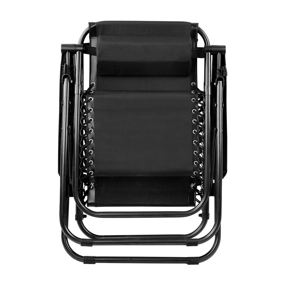Gravity Chair Folding Outdoor Recliner Adjustable Sun Lounge Camping Black