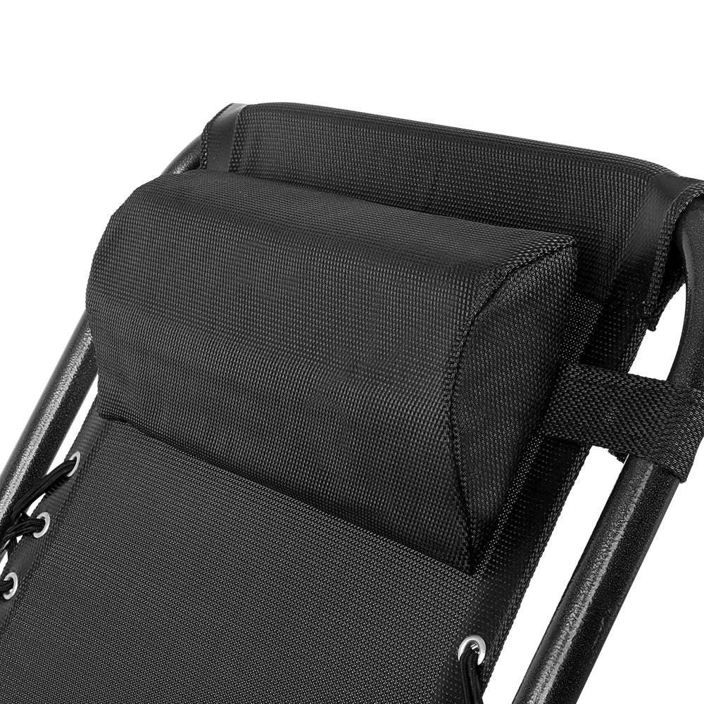 Gravity Chair Folding Outdoor Recliner Adjustable Sun Lounge Camping Black