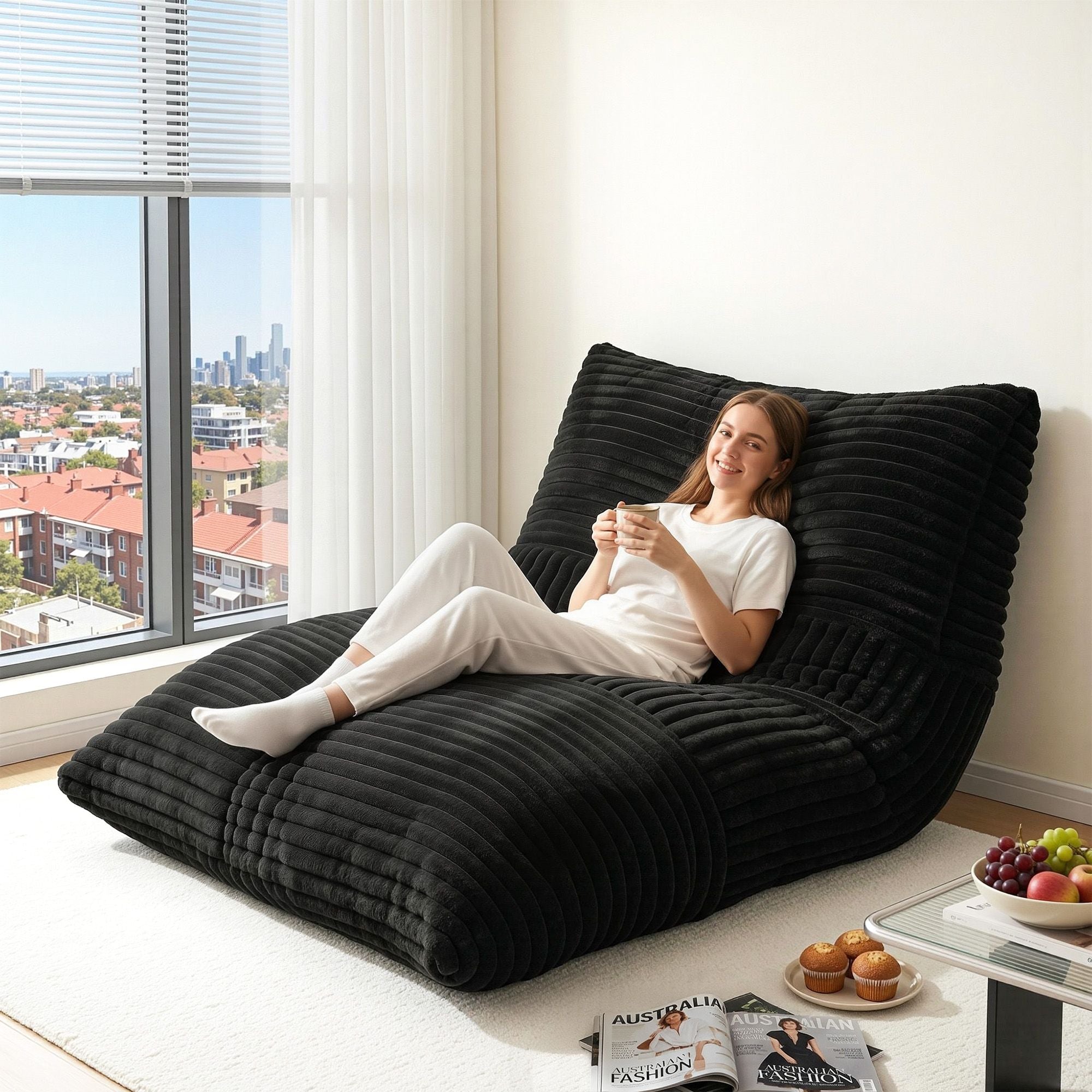 Artiss 3-in-1 Bean Bag Chair for Living Room Convertible Floor Sofa Dark Grey Bedworld