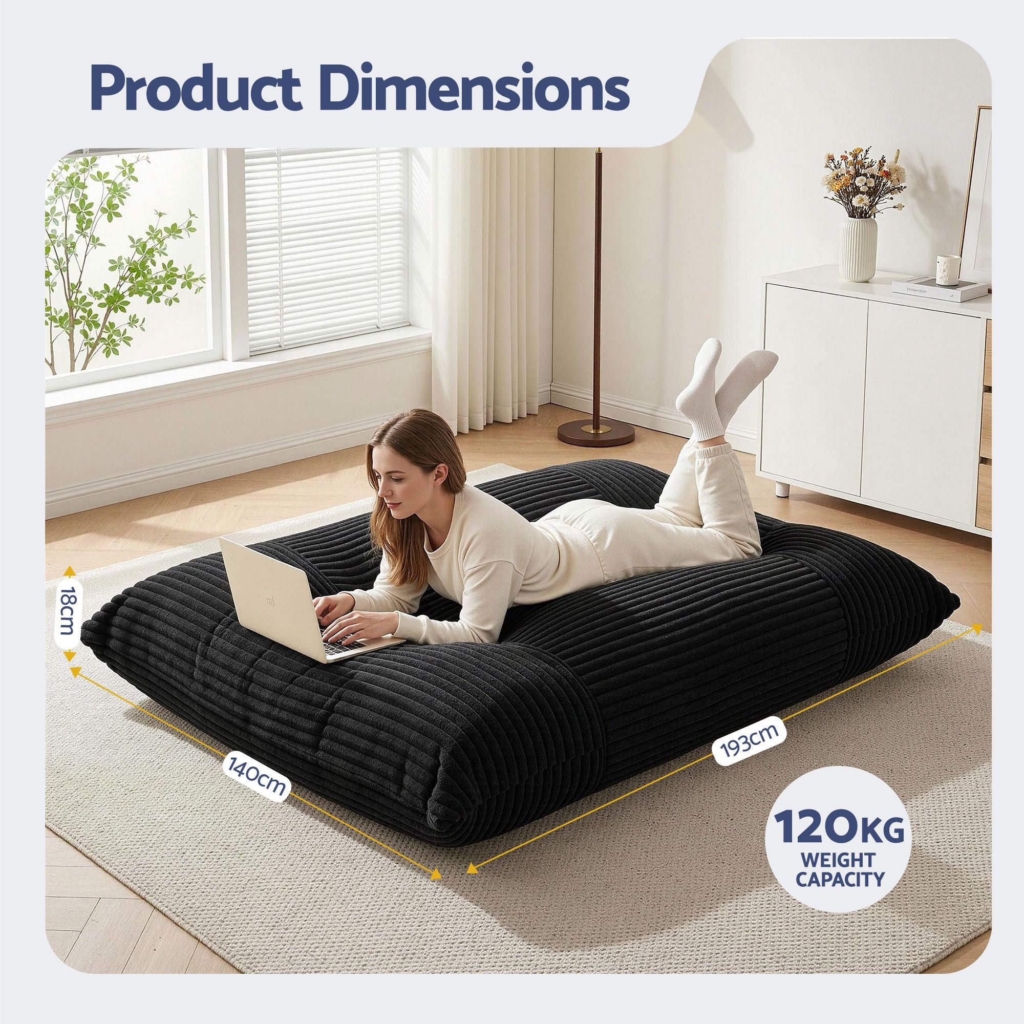 Artiss 3-in-1 Bean Bag Chair for Living Room Convertible Floor Sofa Dark Grey Bedworld