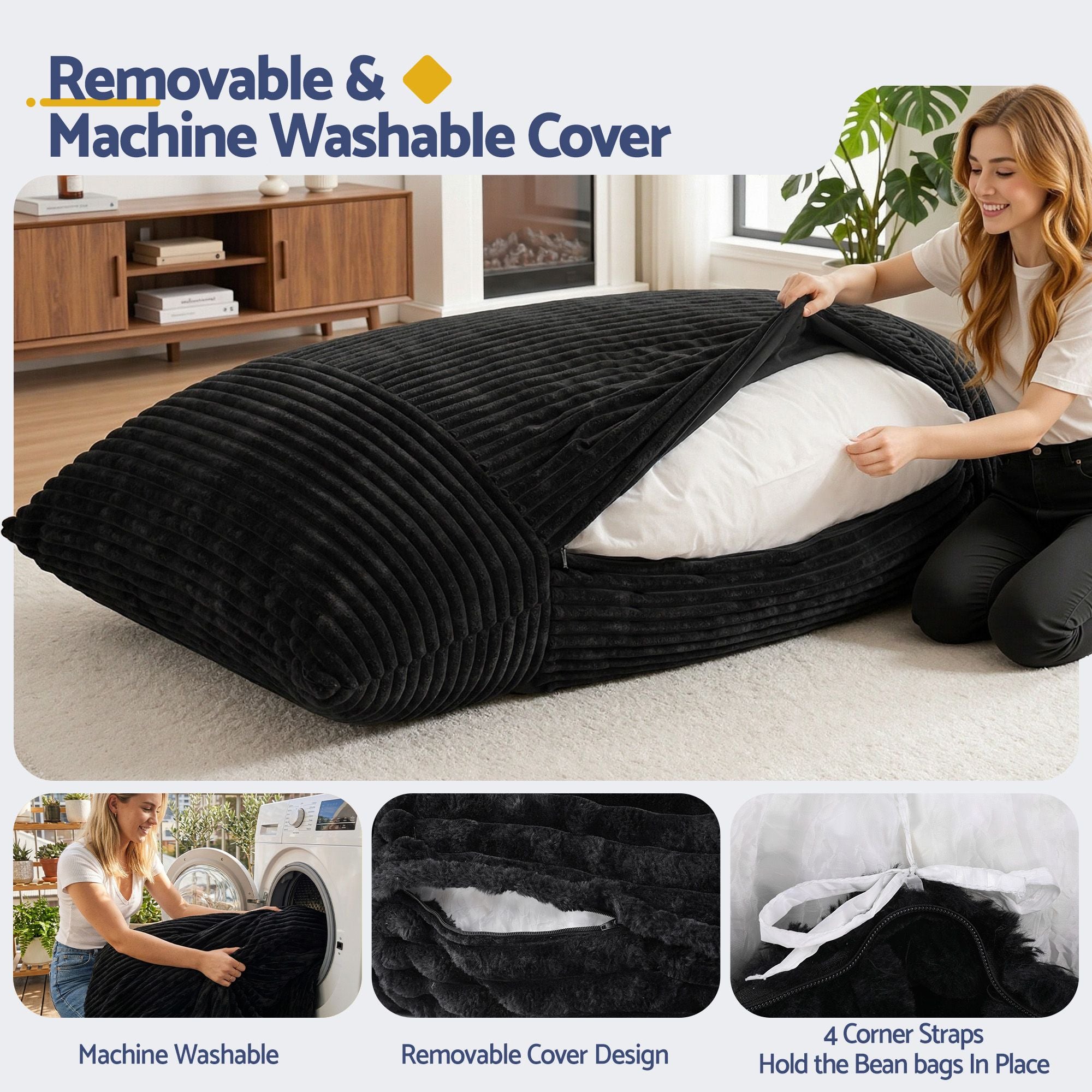 Artiss 3-in-1 Bean Bag Chair for Living Room Convertible Floor Sofa Dark Grey Bedworld