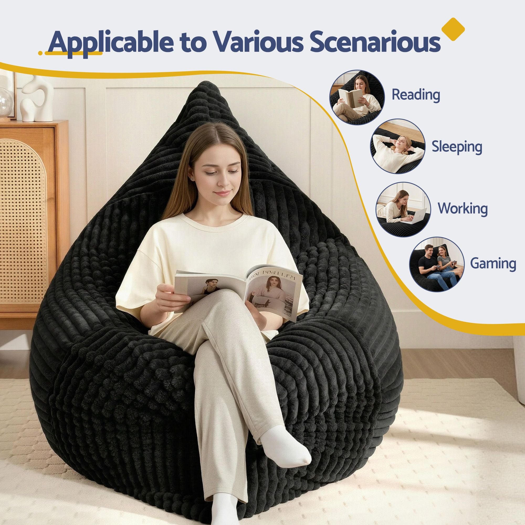 Artiss 3-in-1 Bean Bag Chair for Living Room Convertible Floor Sofa Dark Grey Bedworld