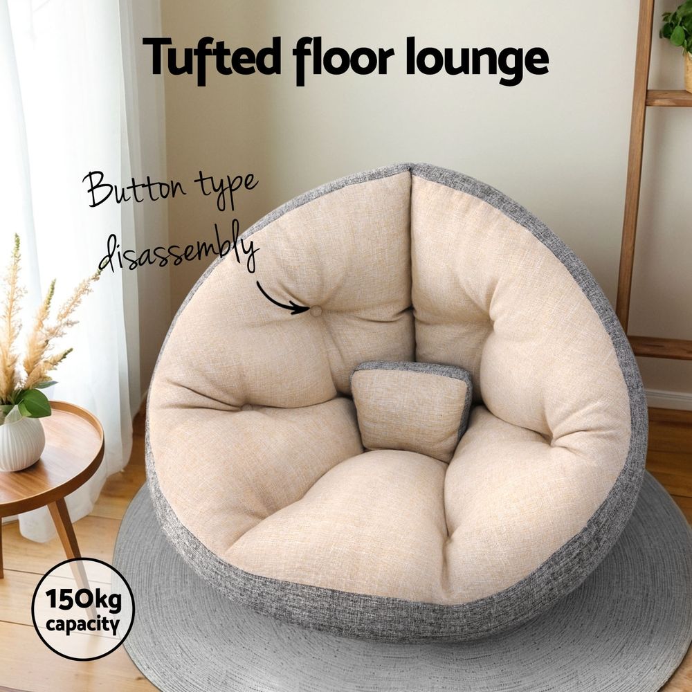 Artiss Floor Lounge Sofa Bed Chair Foldable Washable Beige Bedworld