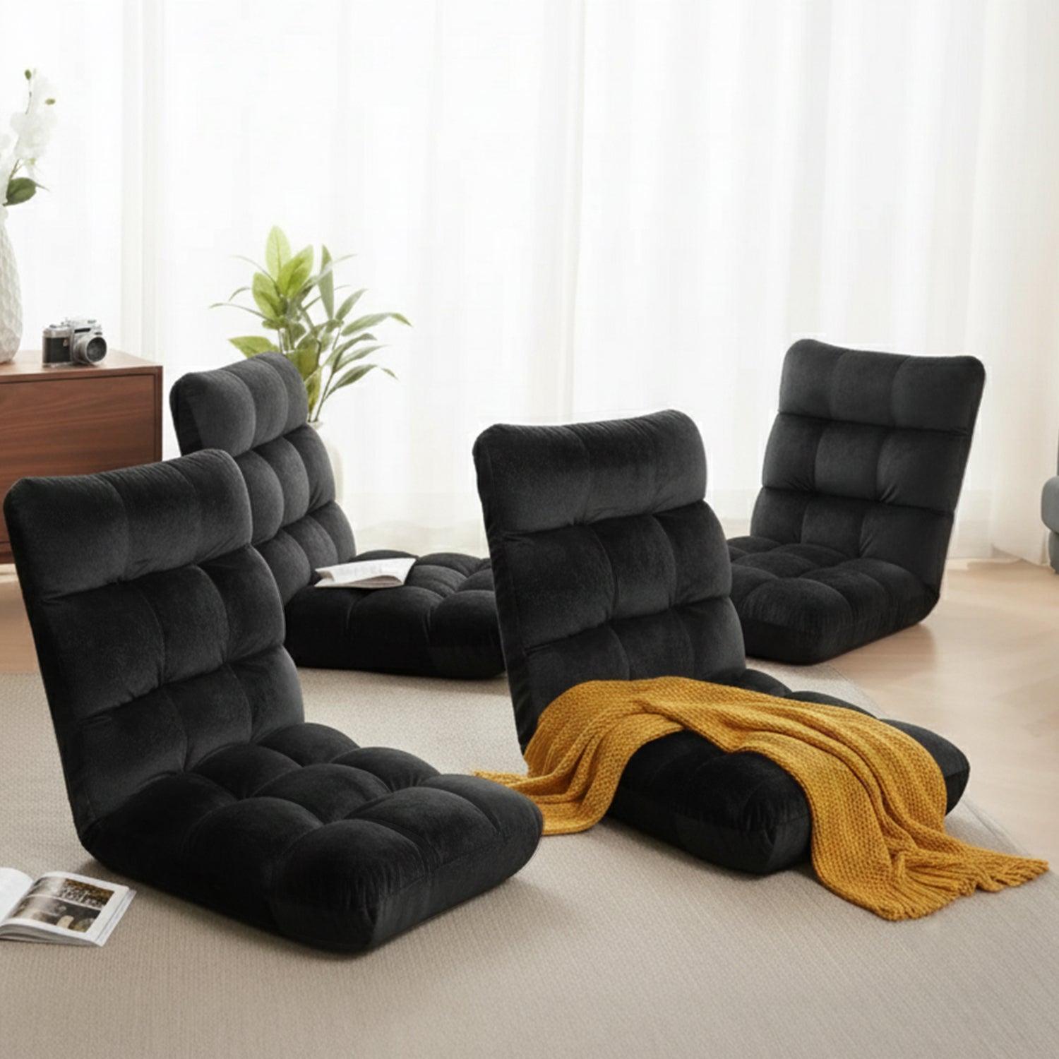 Artiss 4X Lounge Sofa Bed Flannel Fabric Black