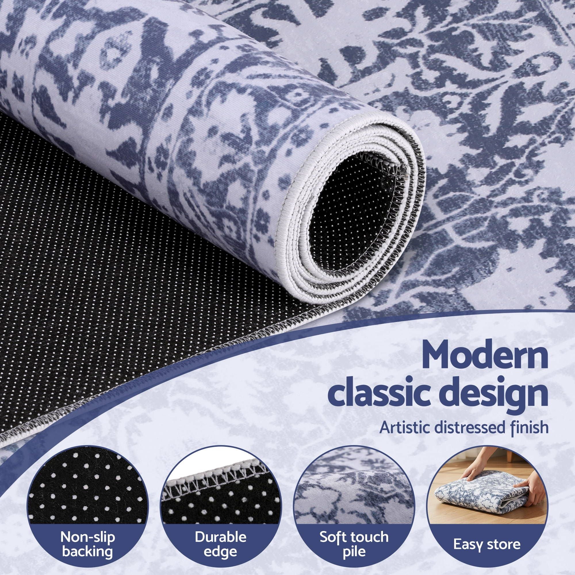 Artiss 60 x 180 cm Runner Rugs for Hallway Bedroom Pad-Free Dense Dot Backing Stops Slipping & Robot Vacuum Friendly, Vintage Carpet for Reading Nook Dining Area, 100% Polyester Washable Bedworld