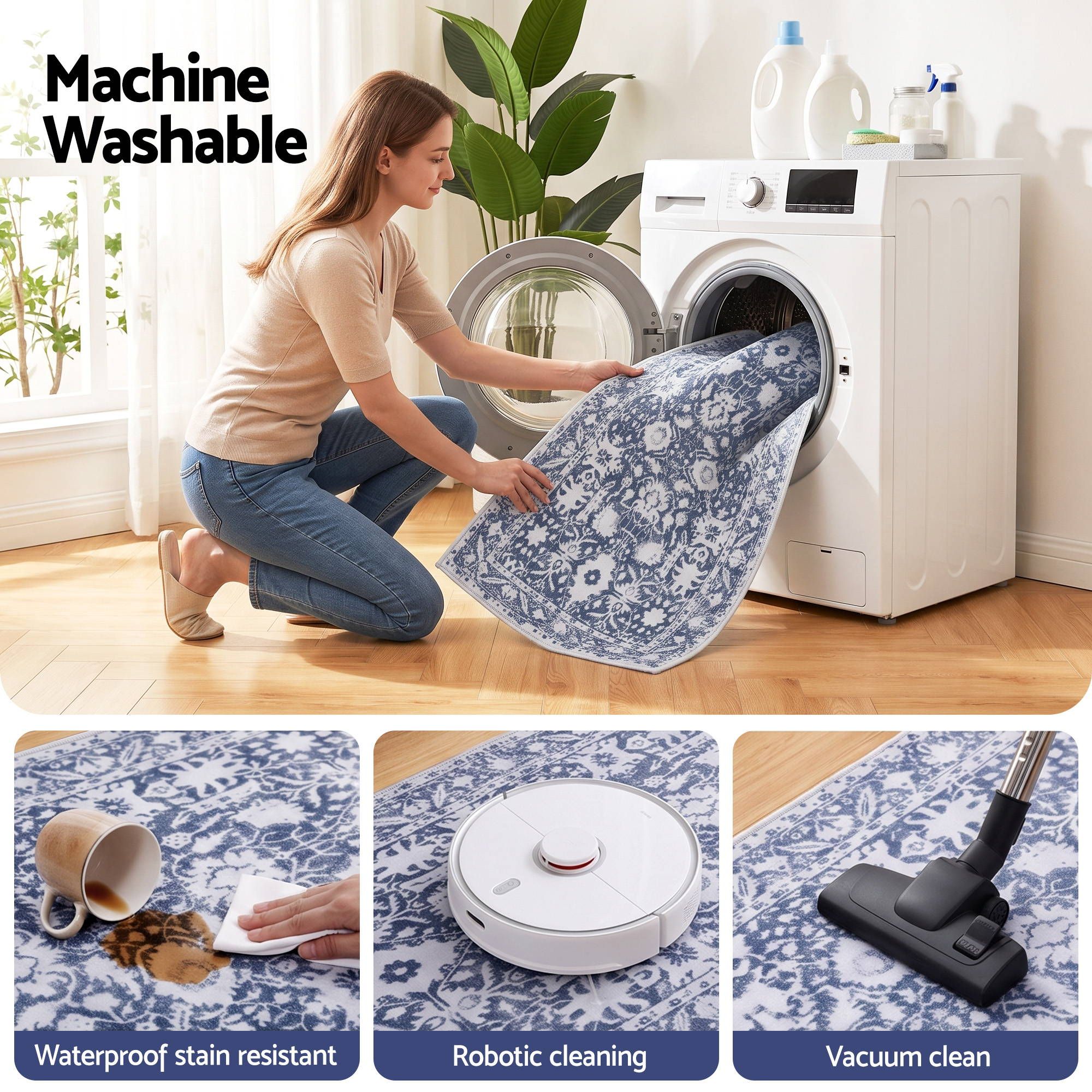 Artiss 60 x 180 cm Runner Rugs for Hallway Bedroom Pad-Free Dense Dot Backing Stops Slipping & Robot Vacuum Friendly, Vintage Carpet for Reading Nook Dining Area, 100% Polyester Washable Bedworld