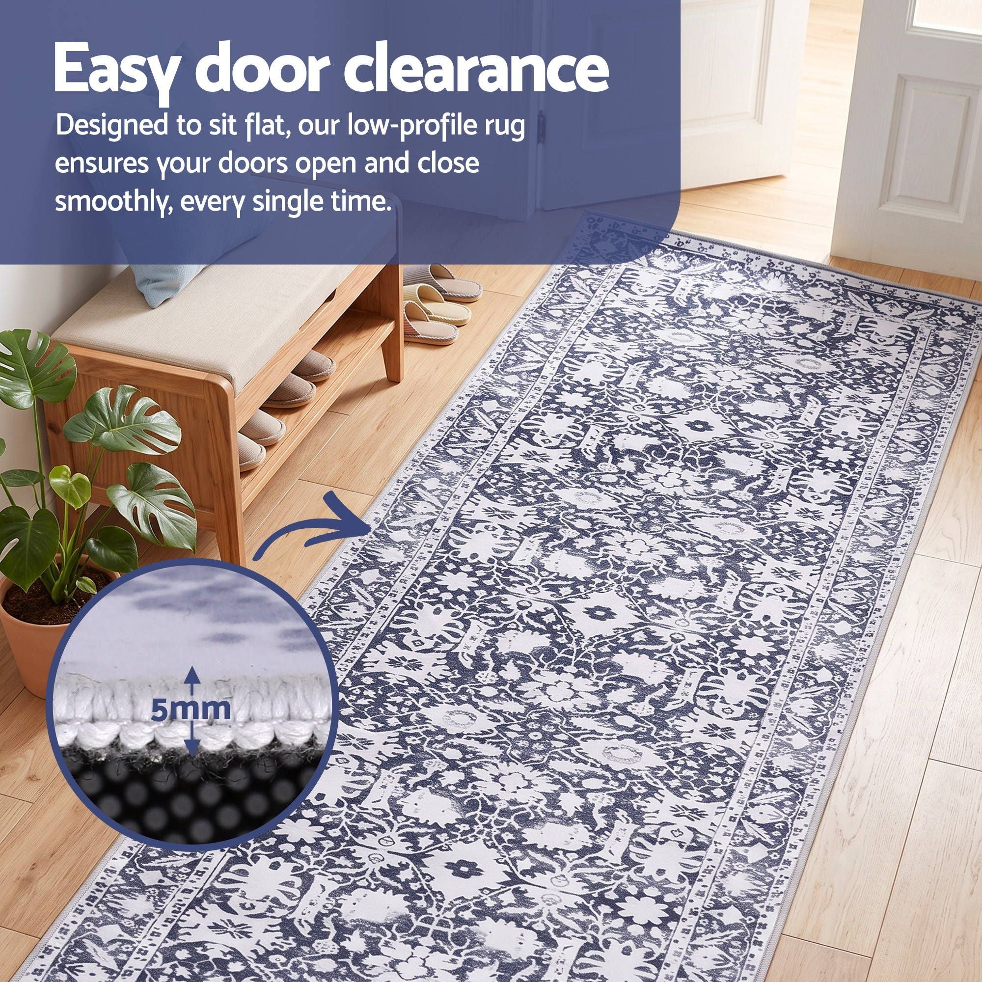 Artiss 60 x 180 cm Runner Rugs for Hallway Bedroom Pad-Free Dense Dot Backing Stops Slipping & Robot Vacuum Friendly, Vintage Carpet for Reading Nook Dining Area, 100% Polyester Washable Bedworld