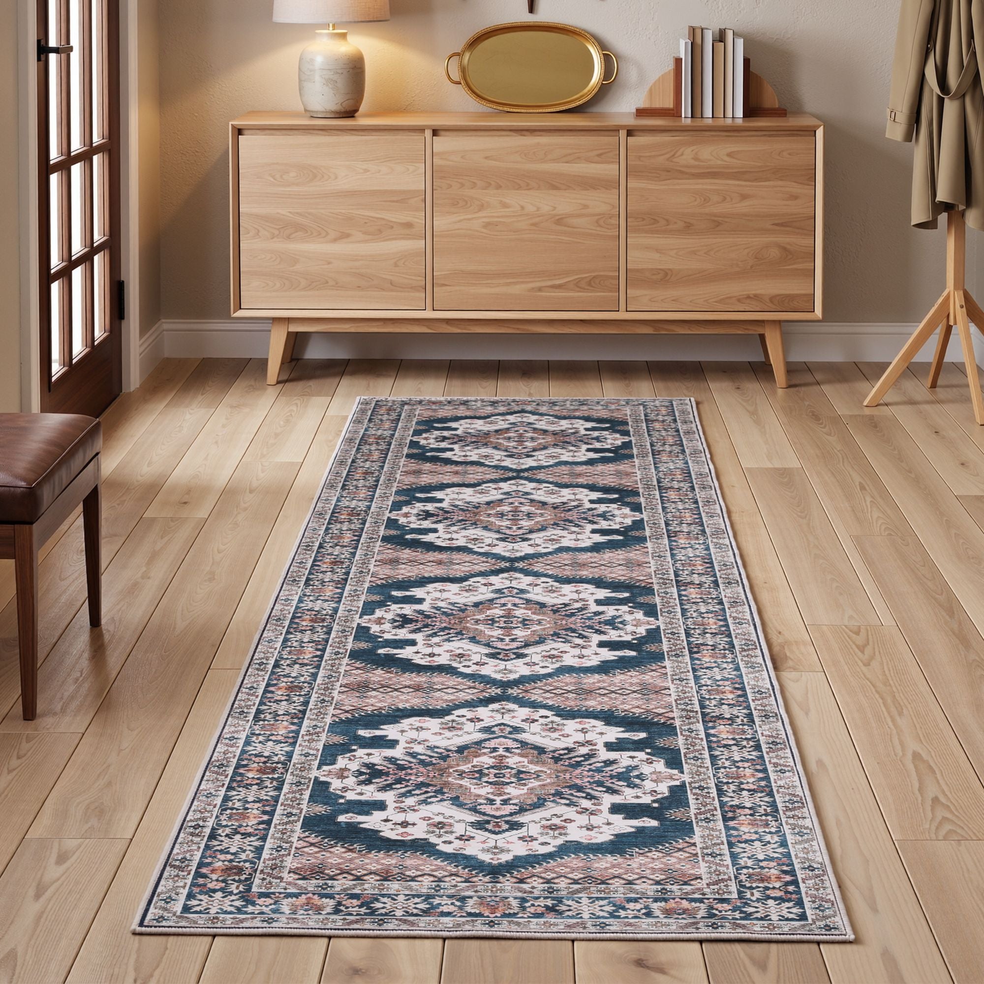 Artiss 60 x 300 cm Washable Runner Area Rug No Hard Glue Quilt-Like Soft for Home Decor, 0.5cm Ultra-Thin Pet Friendly Bohemian Medallion Bedroom Carpet Bedworld