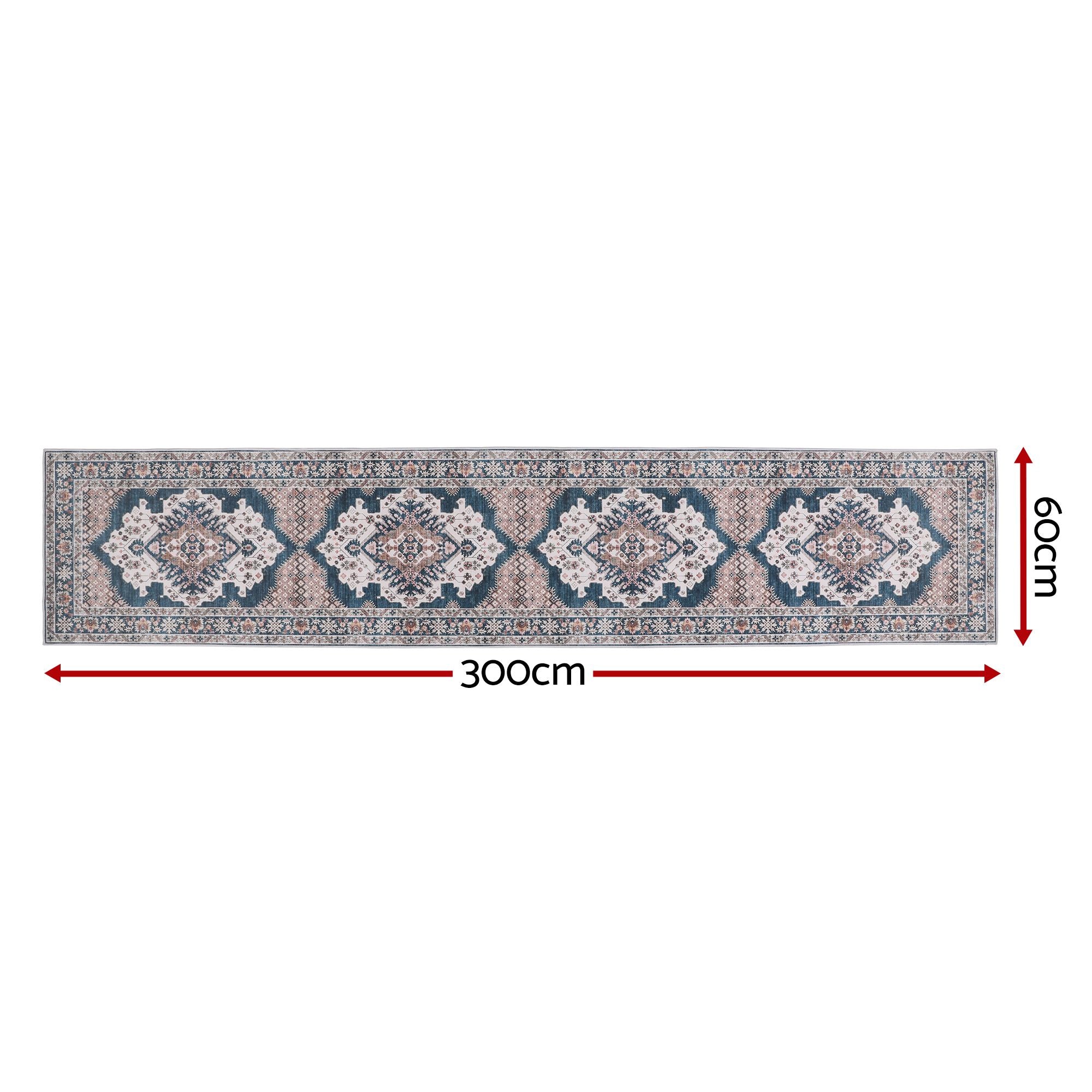 Artiss 60 x 300 cm Washable Runner Area Rug No Hard Glue Quilt-Like Soft for Home Decor, 0.5cm Ultra-Thin Pet Friendly Bohemian Medallion Bedroom Carpet Bedworld