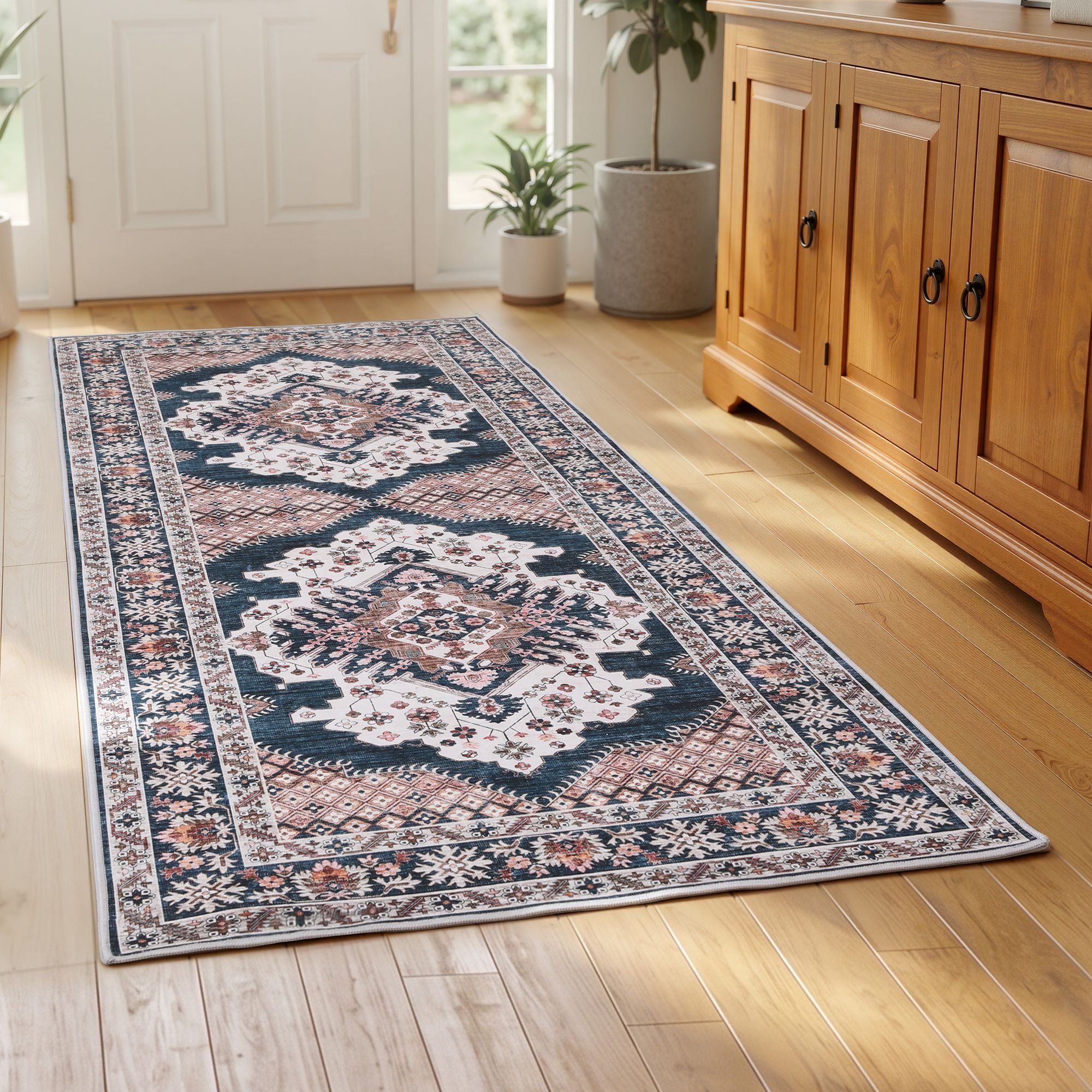 Artiss 80 x 180 cm Washable Runner Area Rug No Hard Glue Quilt-Like Soft for Home Decor, 0.5cm Ultra-Thin Pet Friendly Bohemian Medallion Bedroom Carpet Bedworld