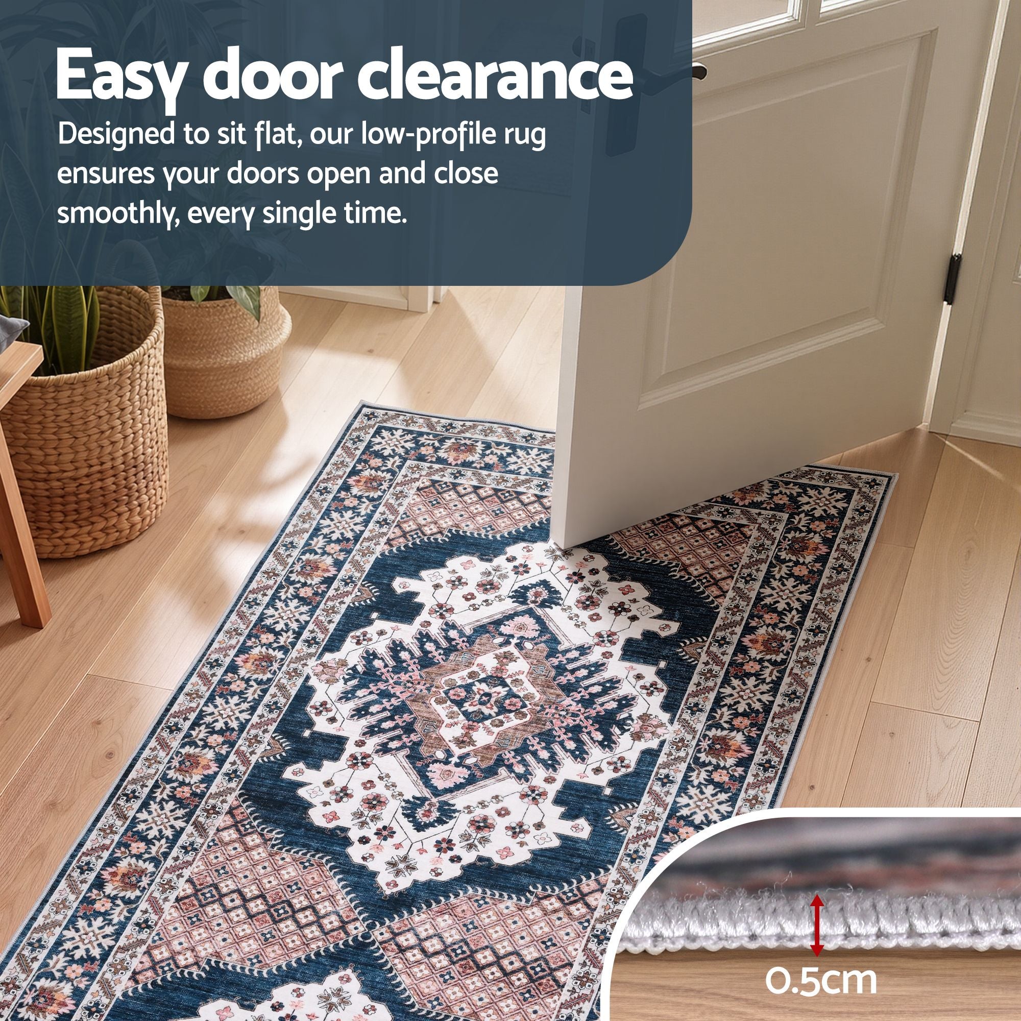 Artiss 80 x 180 cm Washable Runner Area Rug No Hard Glue Quilt-Like Soft for Home Decor, 0.5cm Ultra-Thin Pet Friendly Bohemian Medallion Bedroom Carpet Bedworld