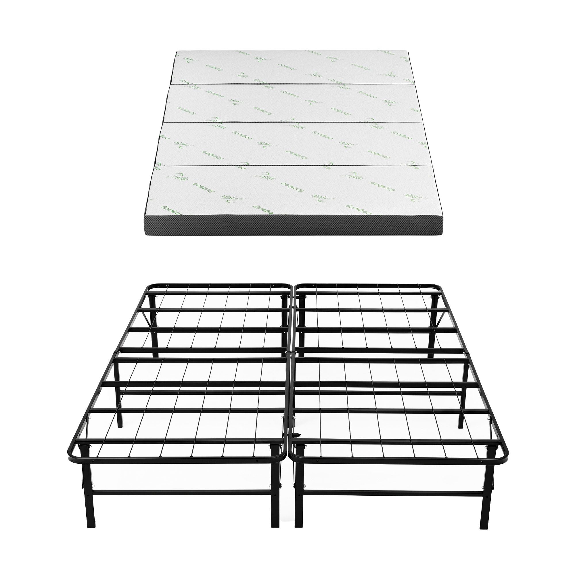 Giselle Double Folding Bed with Mattress 4 Fold Metal Frame Guest Bed Bamboo Cover Bedworld