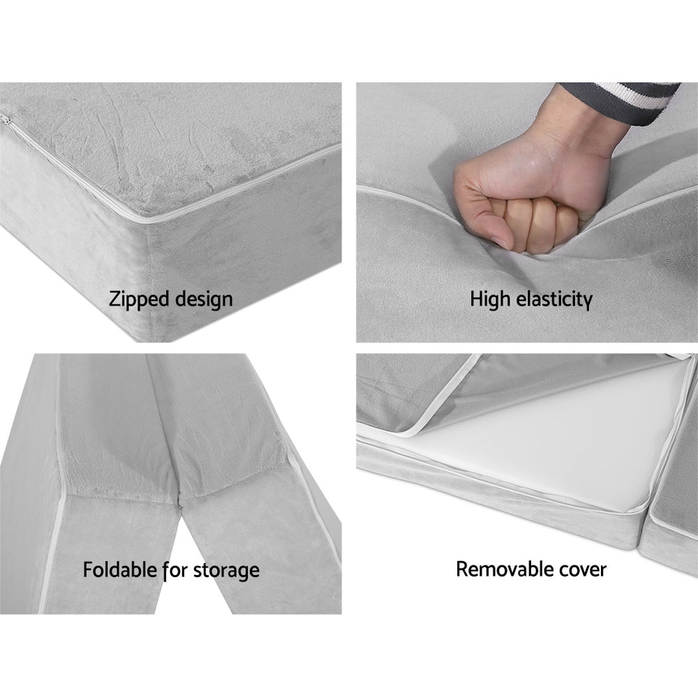 Light grey foam mattress mat with zippered removable cover and foldable storage