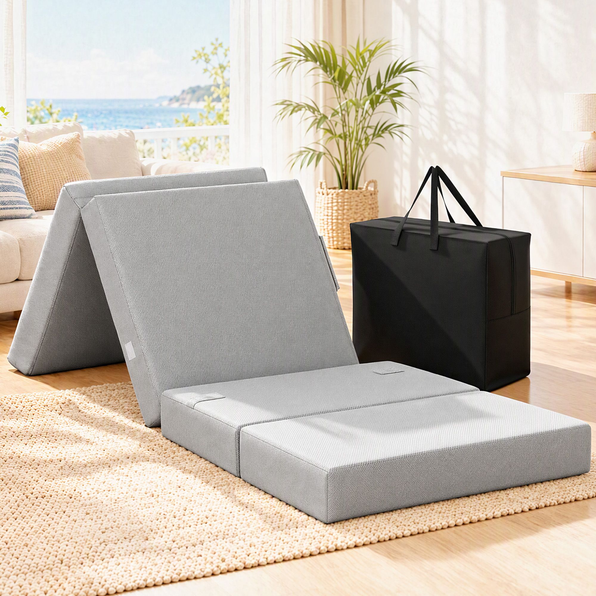 Giselle Folding Mattress Single 15cm Foldable 4-Fold Foam Chair Bed Storage Bag Bedworld