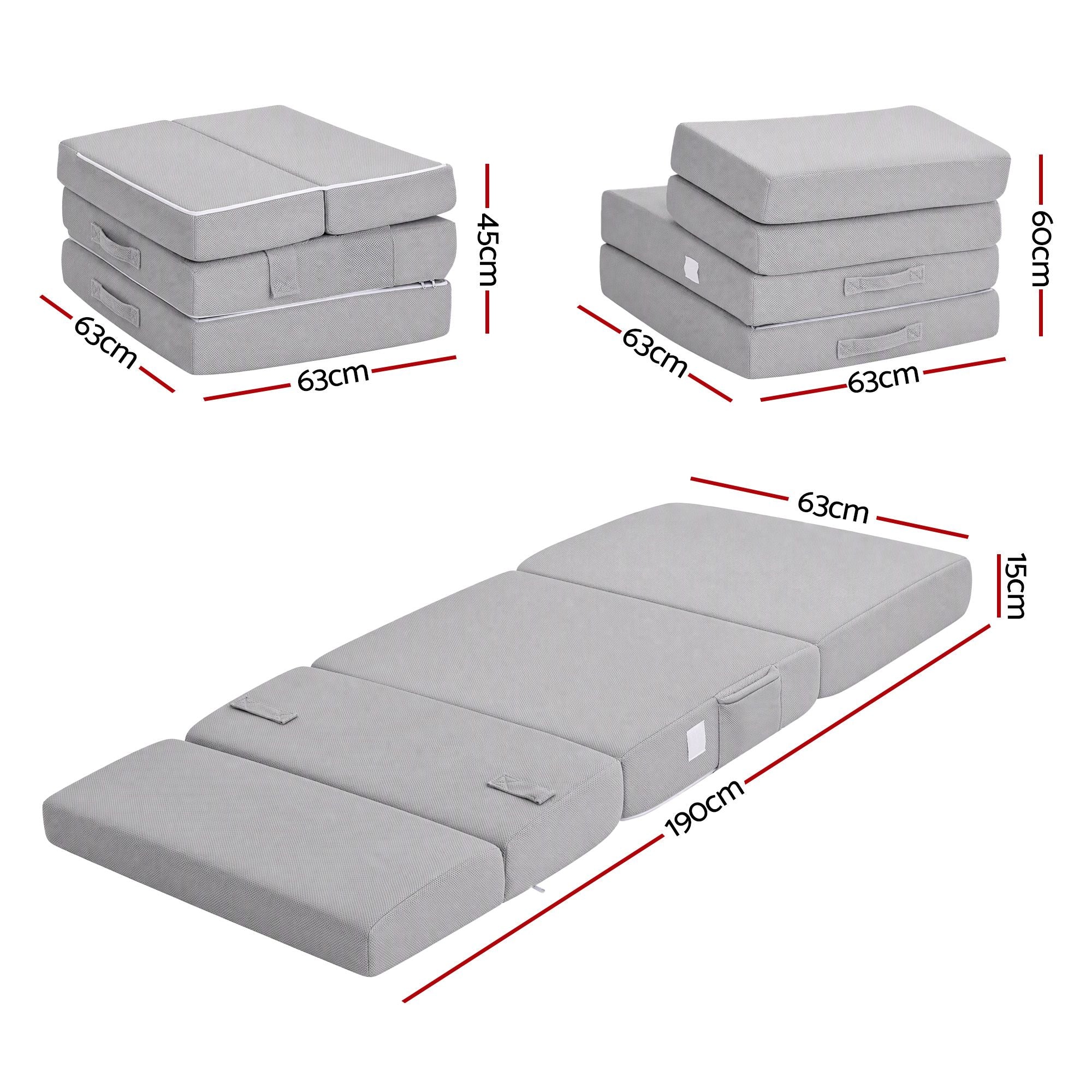 Giselle Folding Mattress Single 15cm Foldable 4-Fold Foam Chair Bed Storage Bag Bedworld
