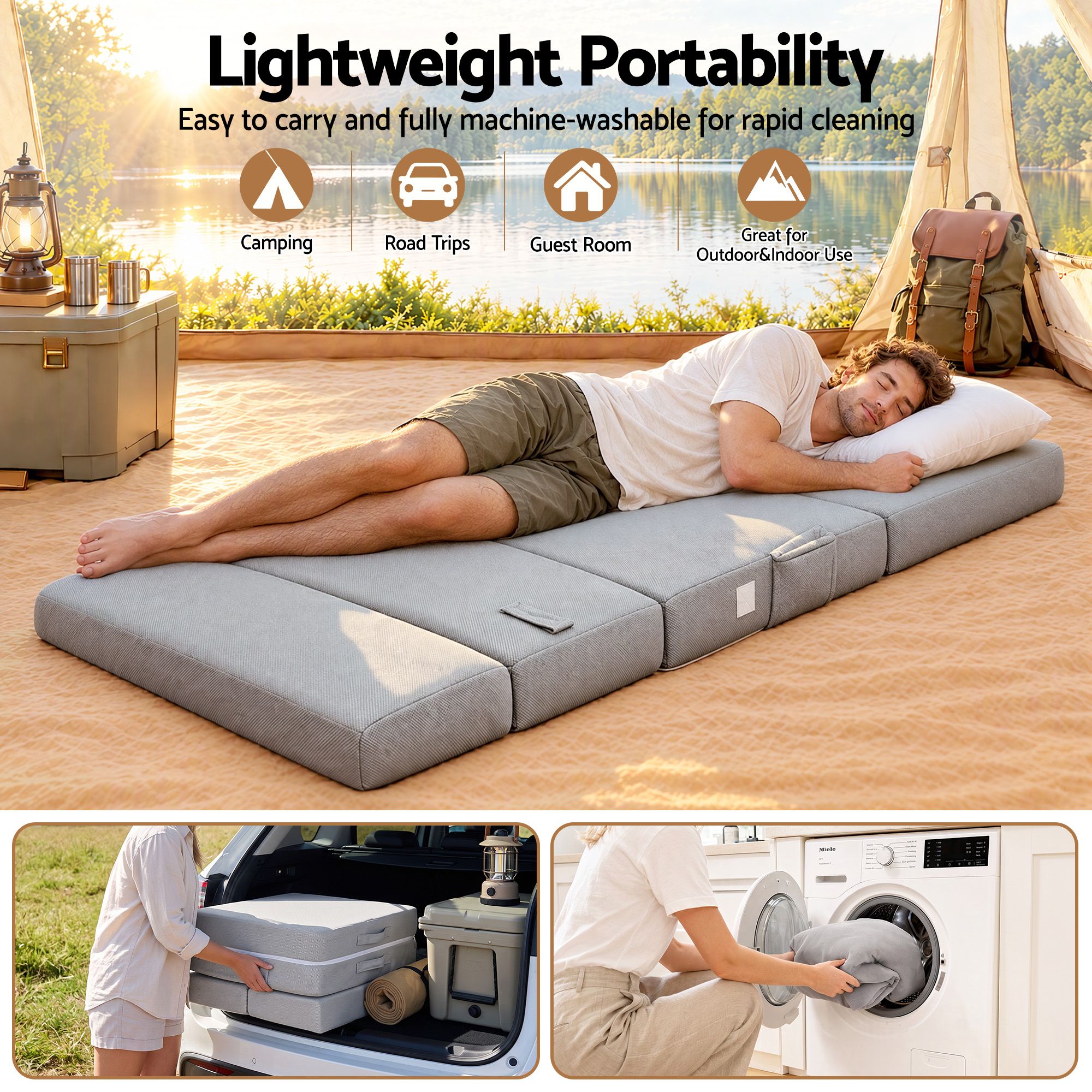 Giselle Folding Mattress Single 15cm Foldable 4-Fold Foam Chair Bed Storage Bag Bedworld