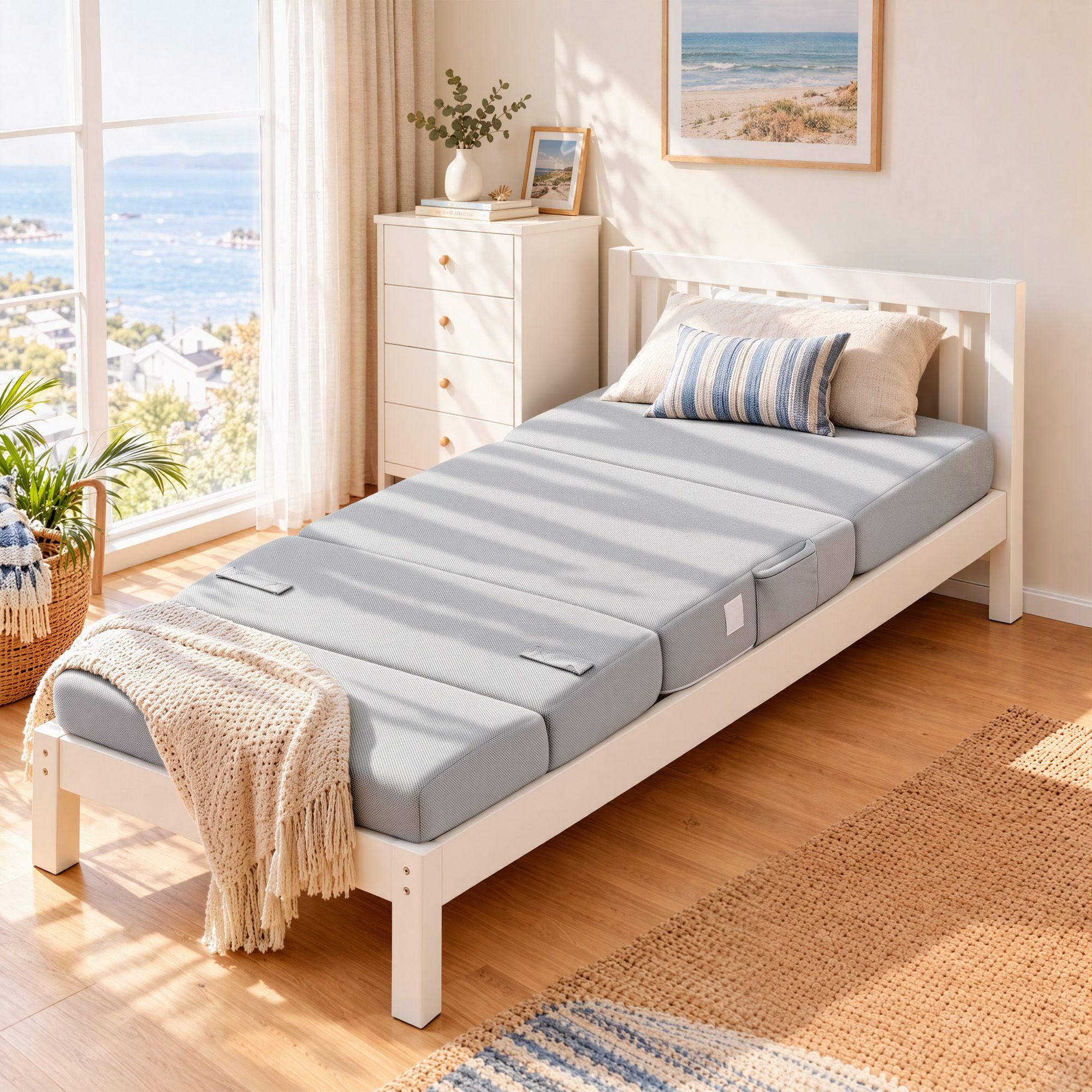 Giselle Folding Mattress Single 15cm Foldable 4-Fold Foam Chair Bed Storage Bag Bedworld