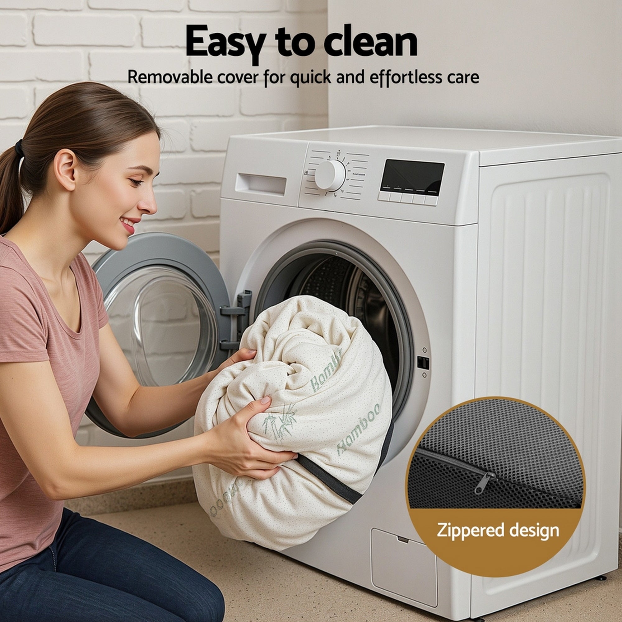 Removable cover for foldable mattress being placed in a washing machine