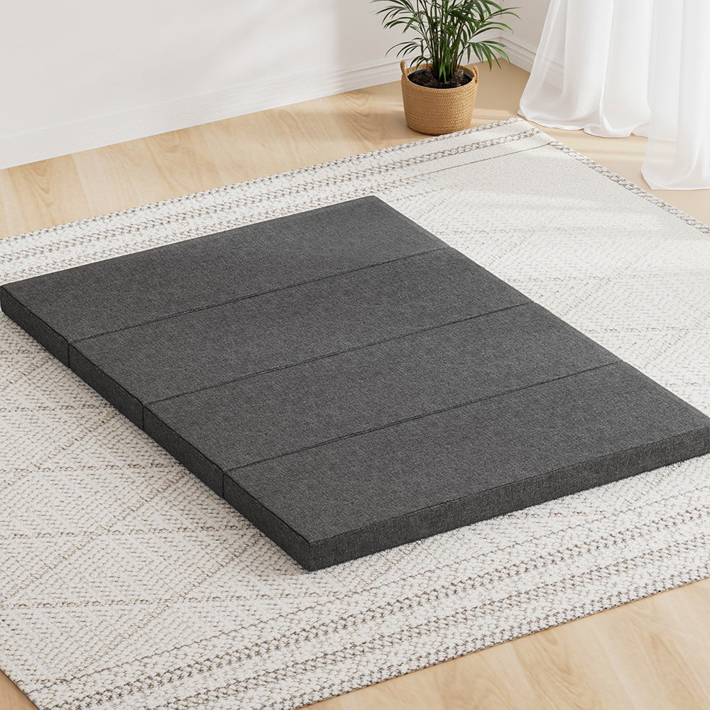Double folding foam mattress, dark gray, four-panel flat design