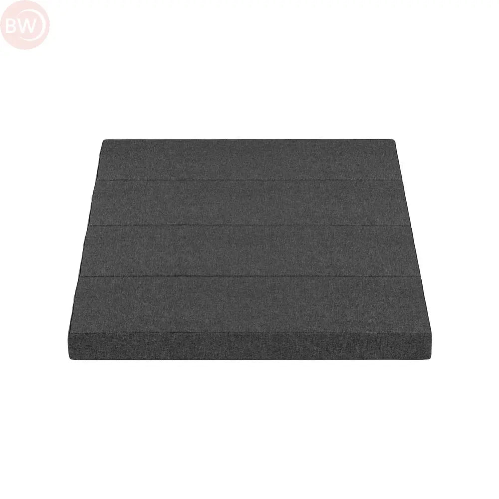 Folding foam mattress, dark gray, single folded layer with seam lines
