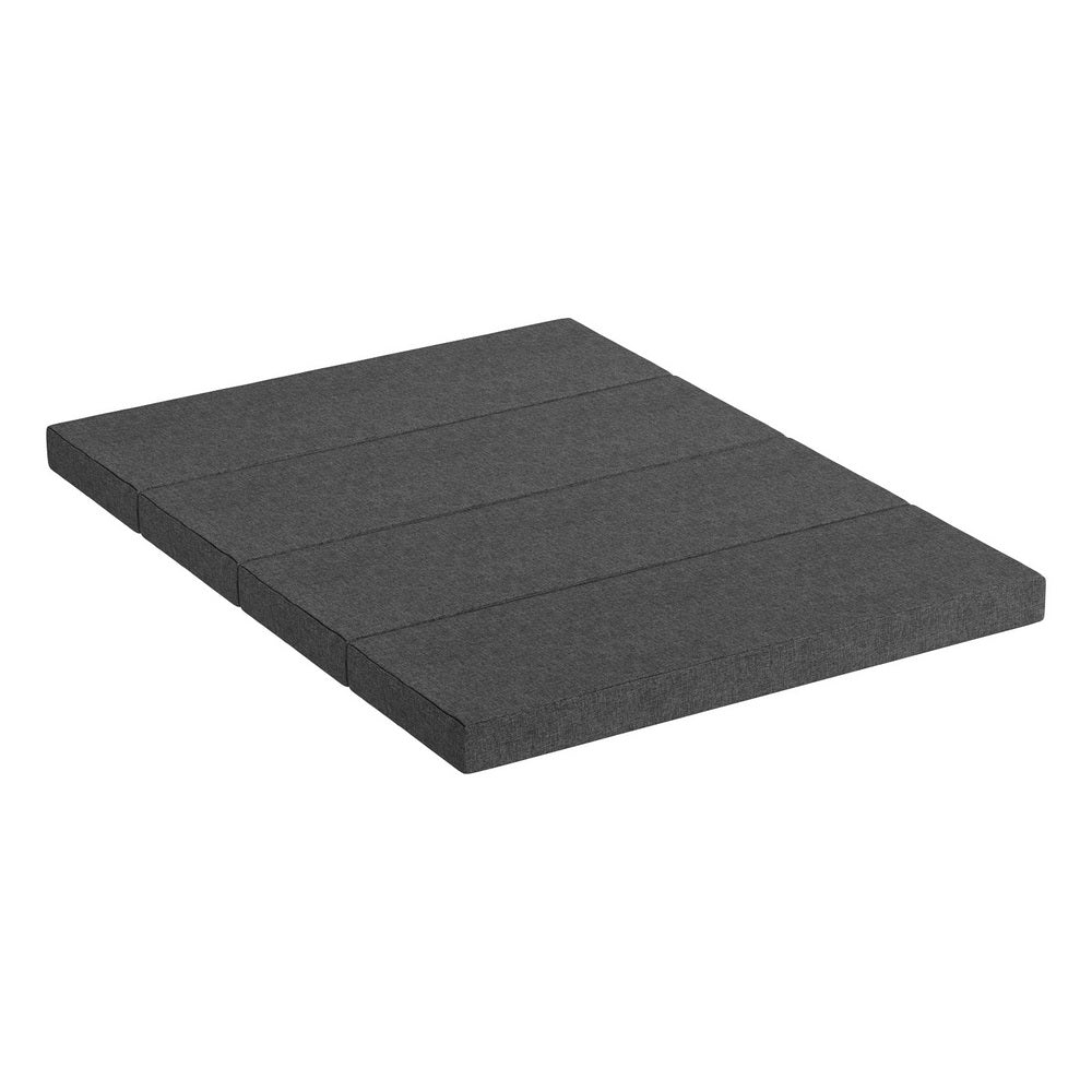 Dark gray foldable foam mattress with stitched panels, queen size