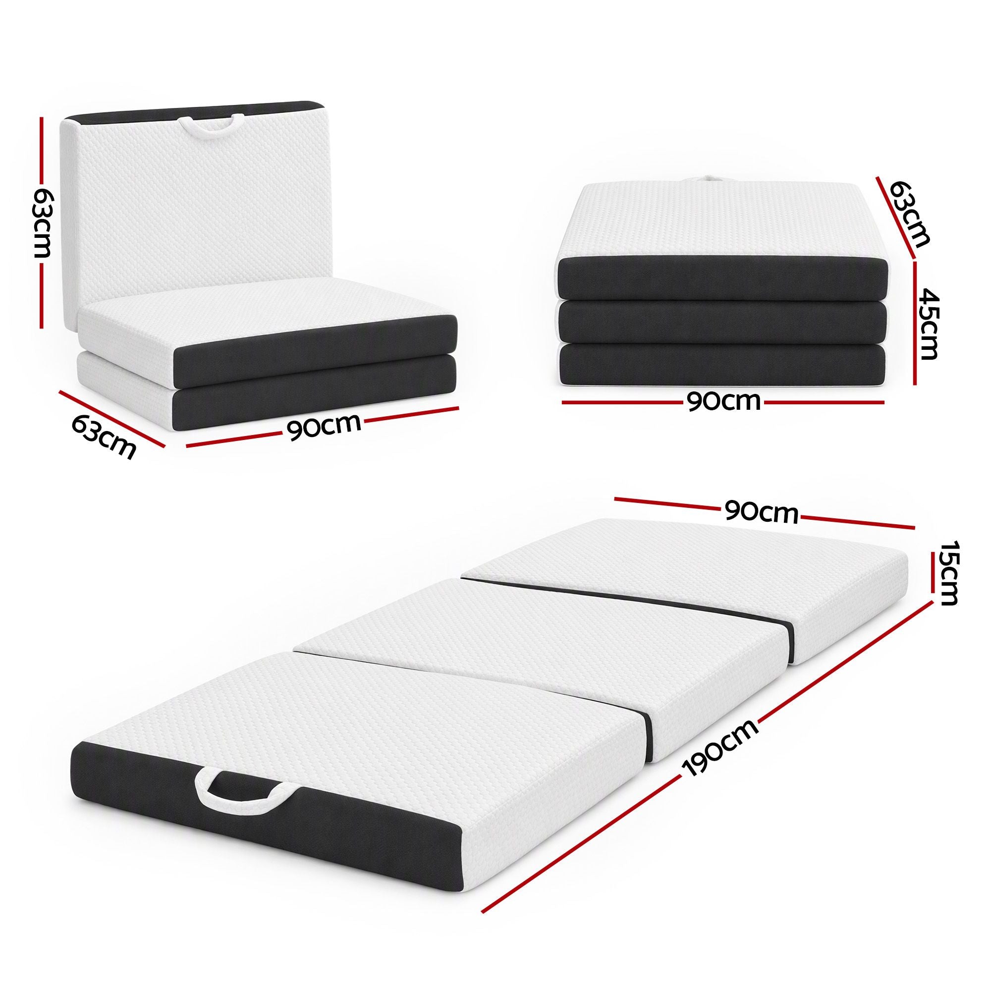 Giselle Folding Mattress Single 15cm Foldable Trifold Tencel Floor Guest Bed Mat Bedworld