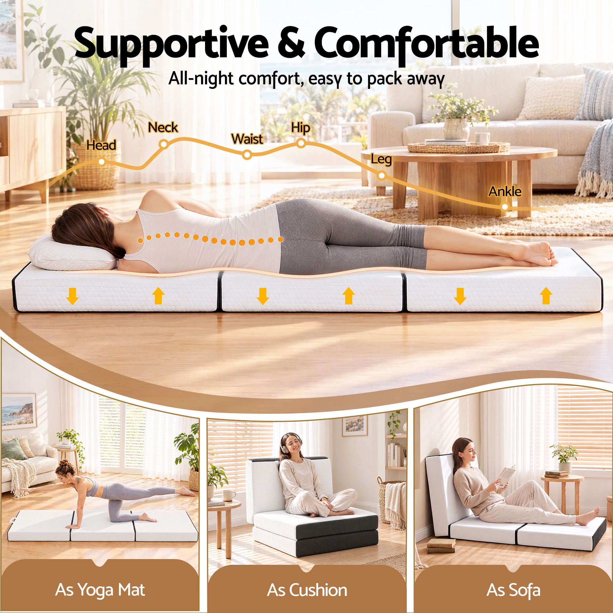 Giselle Folding Mattress Single 15cm Foldable Trifold Tencel Floor Guest Bed Mat Bedworld