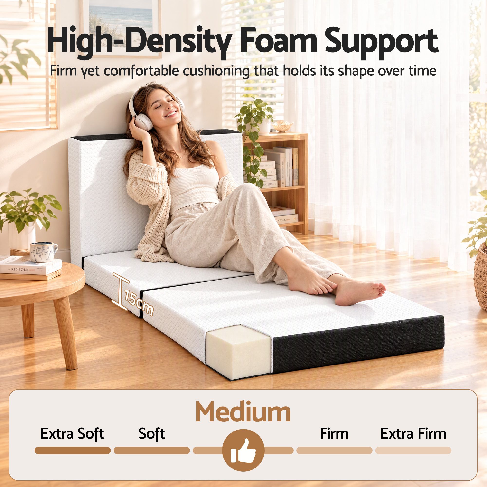 Giselle Folding Mattress Single 15cm Foldable Trifold Tencel Floor Guest Bed Mat Bedworld