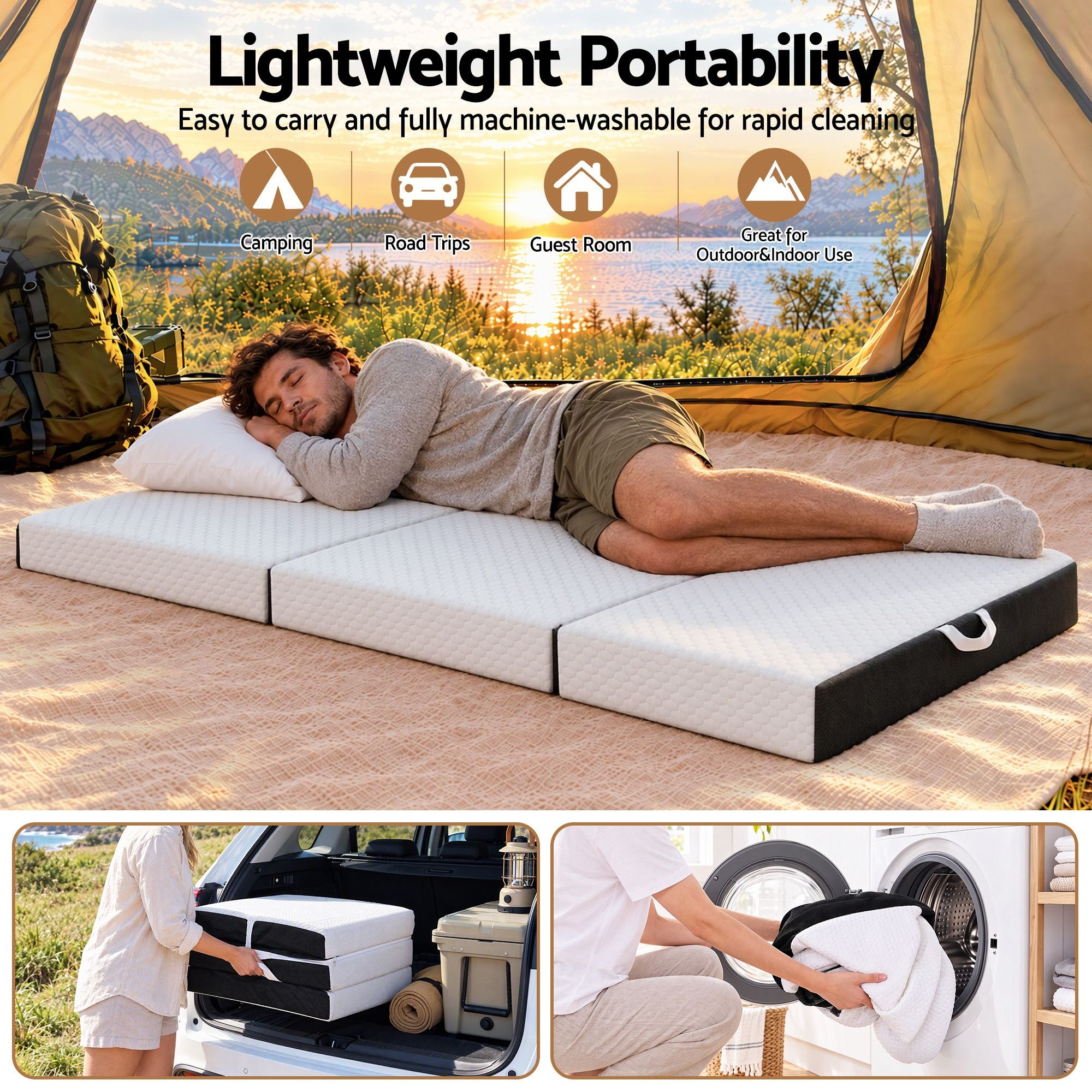 Giselle Folding Mattress Single 15cm Foldable Trifold Tencel Floor Guest Bed Mat Bedworld