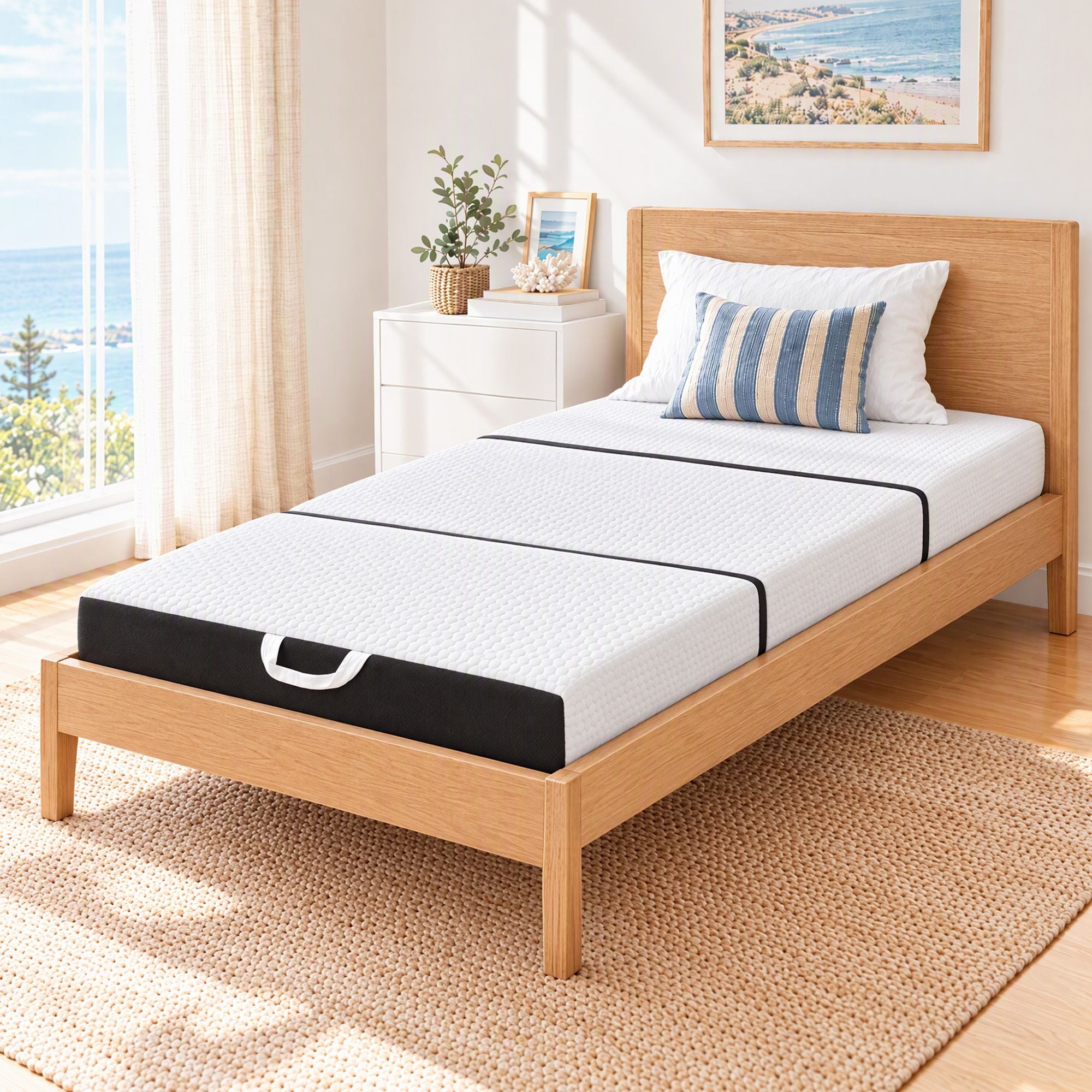 Giselle Folding Mattress Single 15cm Foldable Trifold Tencel Floor Guest Bed Mat Bedworld