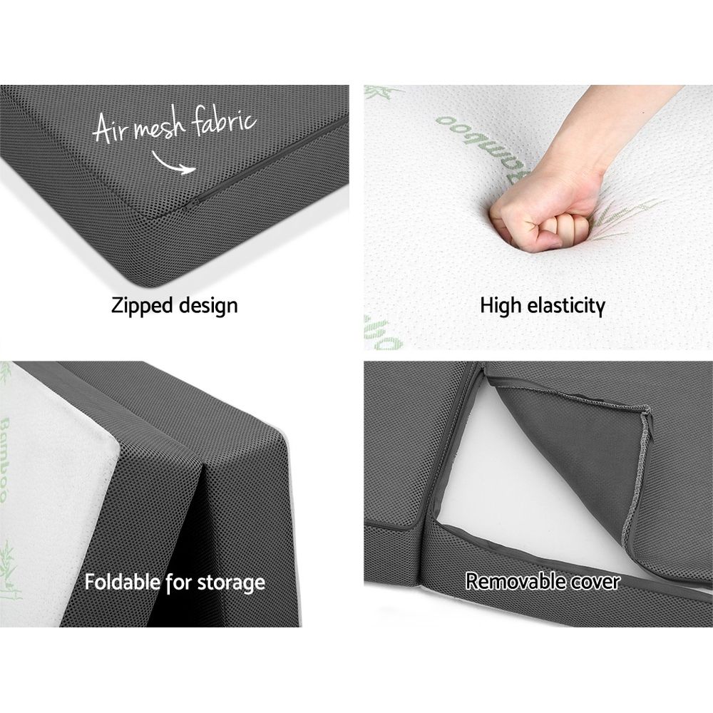 Foldable mattress with removable zipper cover and air-mesh side fabric, gray