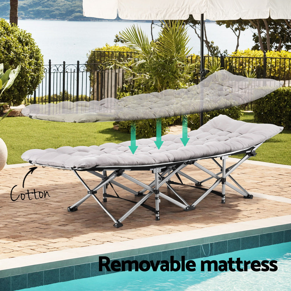 Artiss Folding Bed With Mattress Heavy Duty Grey 185CM