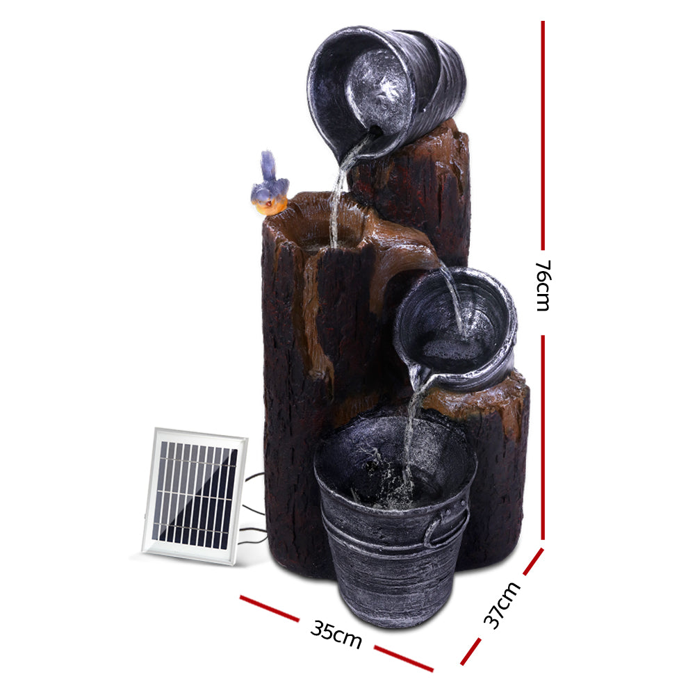 3-Tier Gardeon Solar Water Feature Cascading Fountain Bucket LED light Bird 76CM