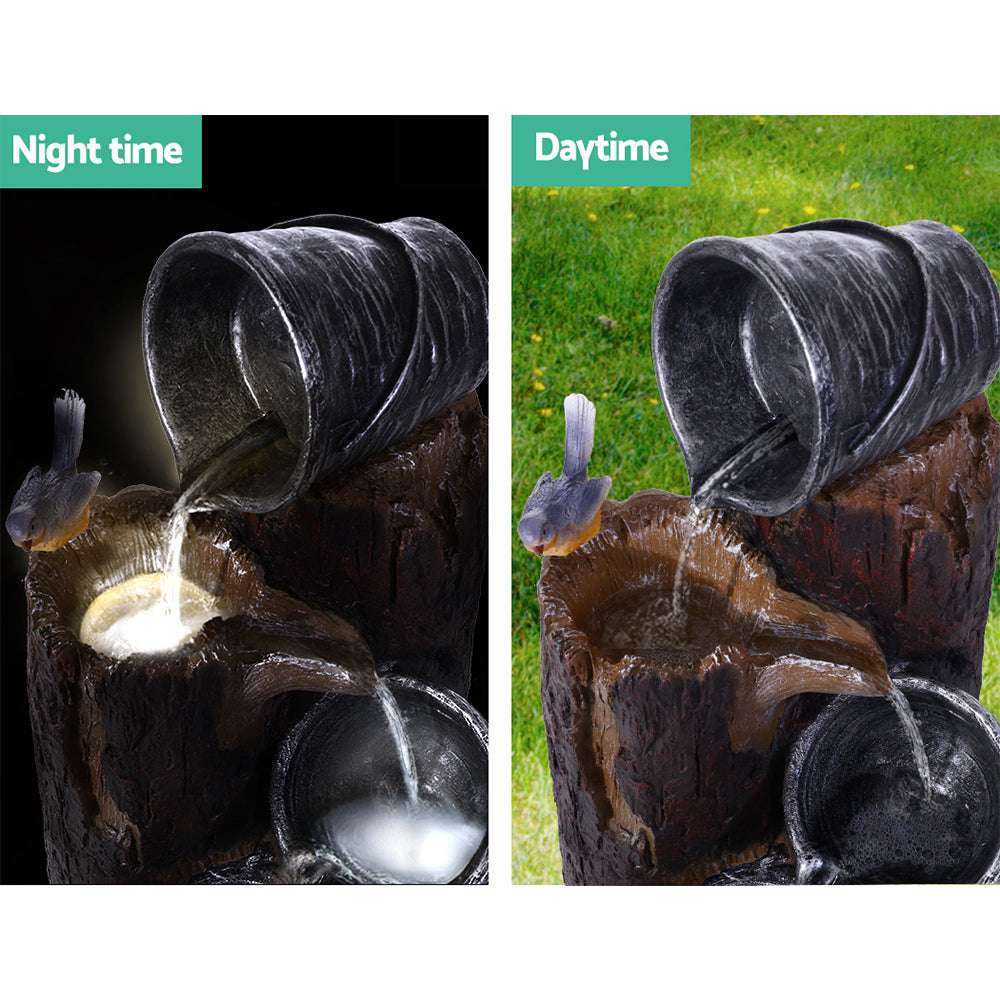 3-Tier Gardeon Solar Water Feature Cascading Fountain Bucket LED light Bird 76CM