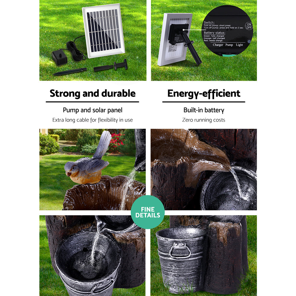 3-Tier Gardeon Solar Water Feature Cascading Fountain Bucket LED light Bird 76CM