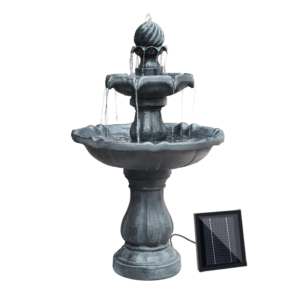 3-Tier Gardeon Solar Water Feature Fountain with Pump Kit Bird Bath 93CM Black