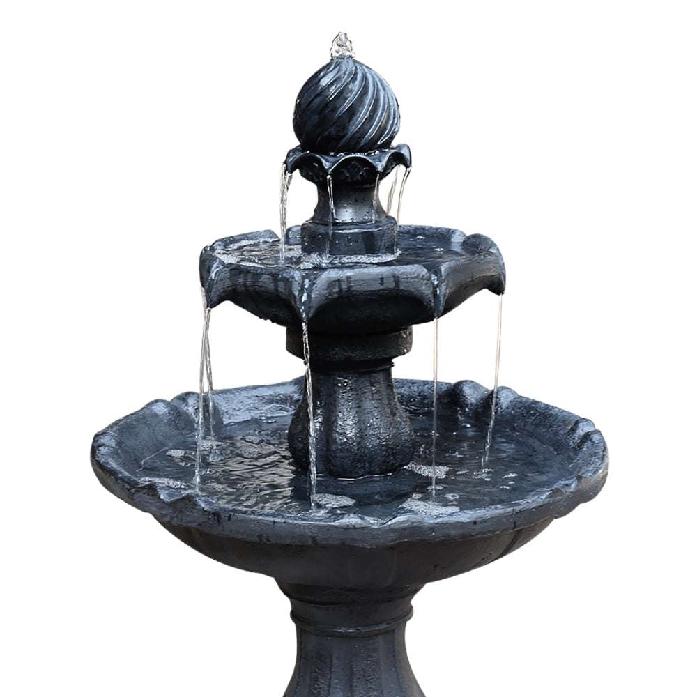 3-Tier Gardeon Solar Water Feature Fountain with Pump Kit Bird Bath 93CM Black
