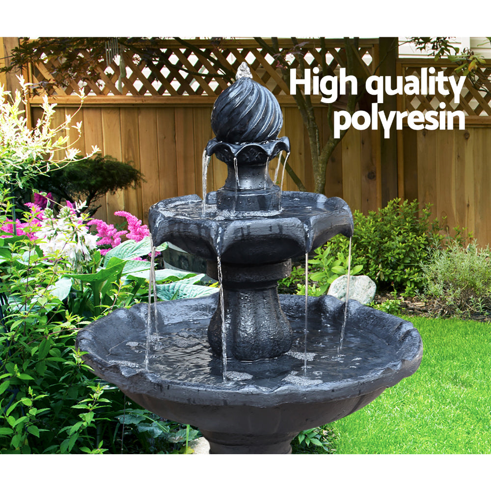 3-Tier Gardeon Solar Water Feature Fountain with Pump Kit Bird Bath 93CM Black