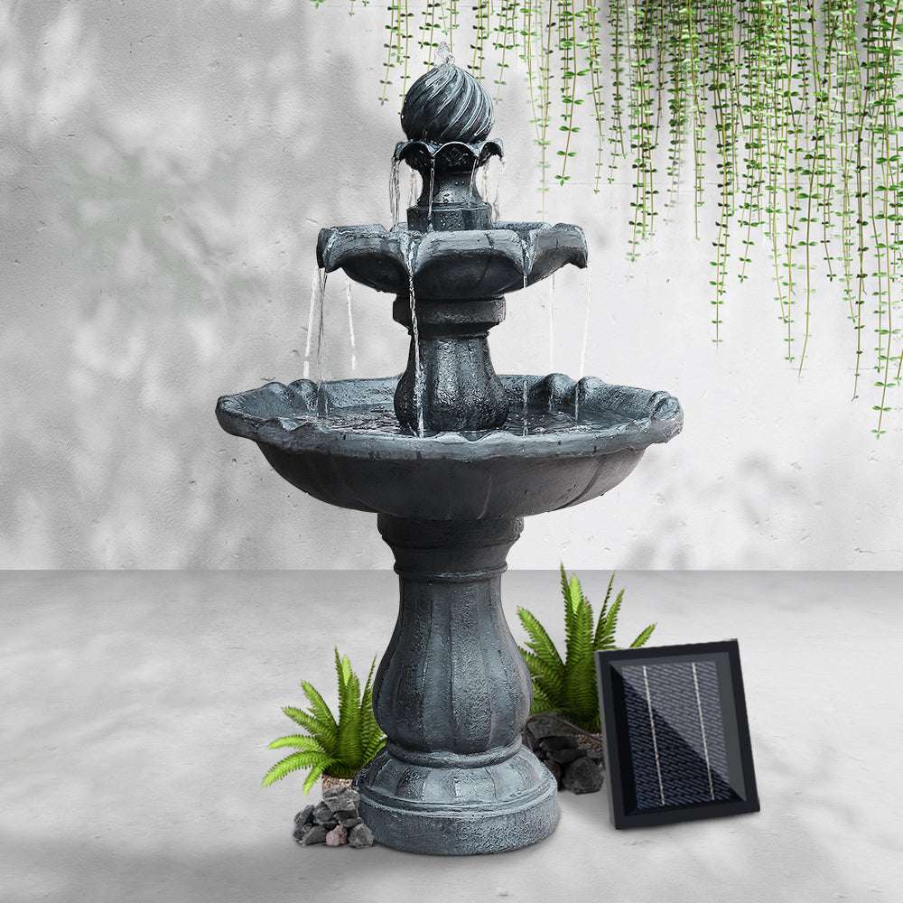 3-Tier Gardeon Solar Water Feature Fountain with Pump Kit Bird Bath 93CM Black