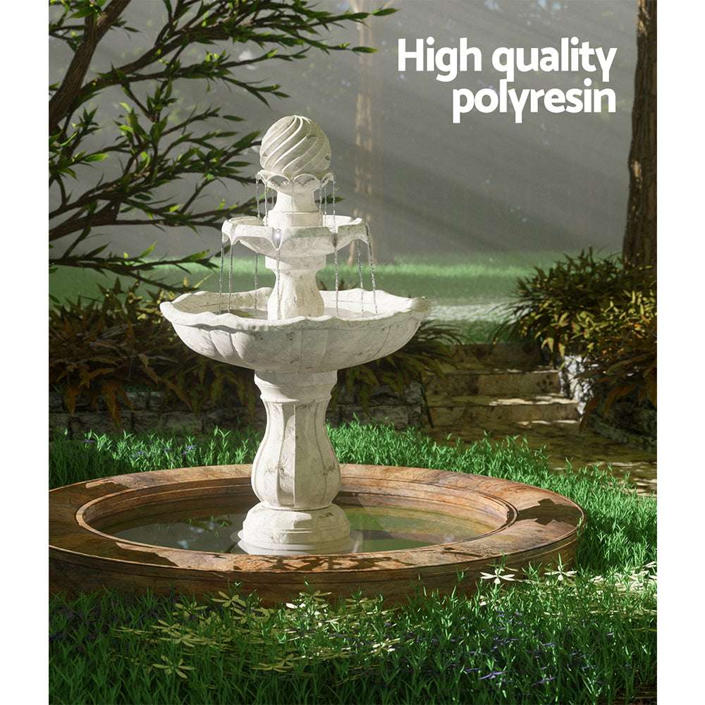 3-Tier Gardeon Solar Water Feature Fountain with Pump Kit Bird Bath 93CM Ivory