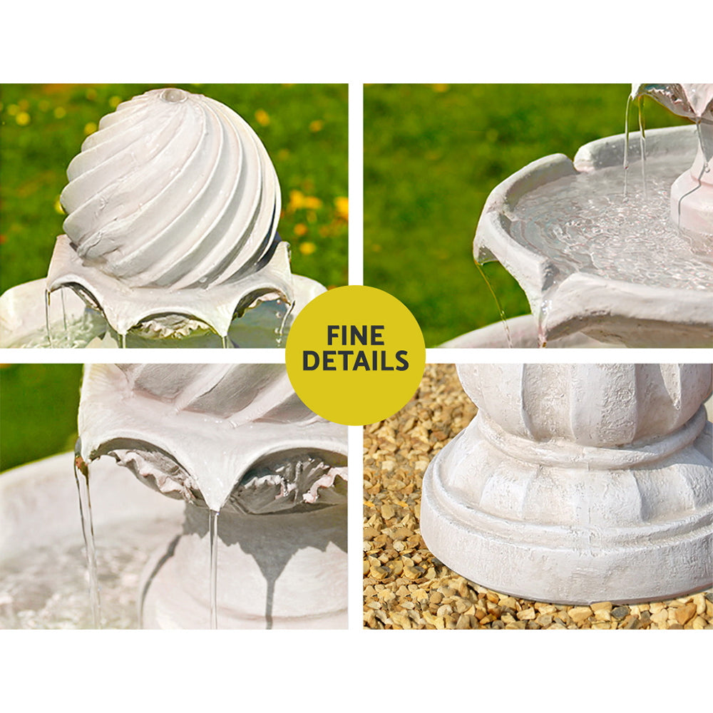 3-Tier Gardeon Solar Water Feature Fountain with Pump Kit Bird Bath 93CM Ivory