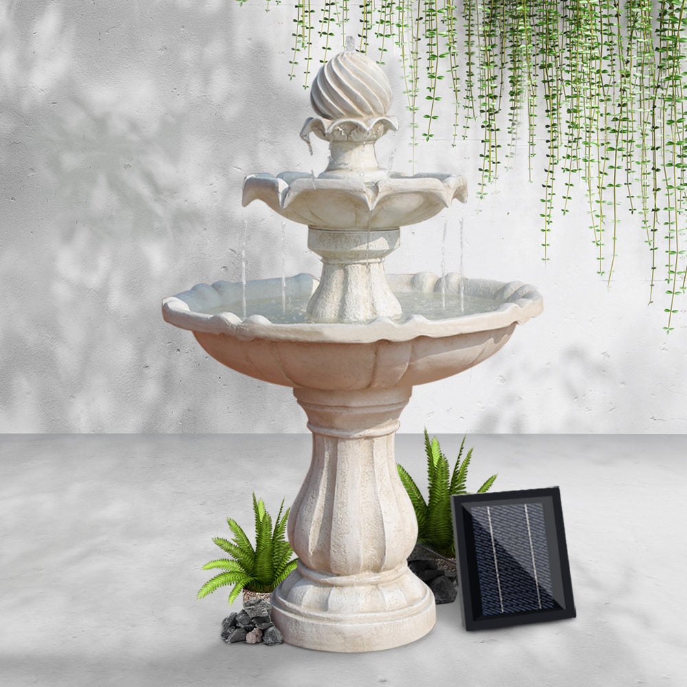 3-Tier Gardeon Solar Water Feature Fountain with Pump Kit Bird Bath 93CM Ivory