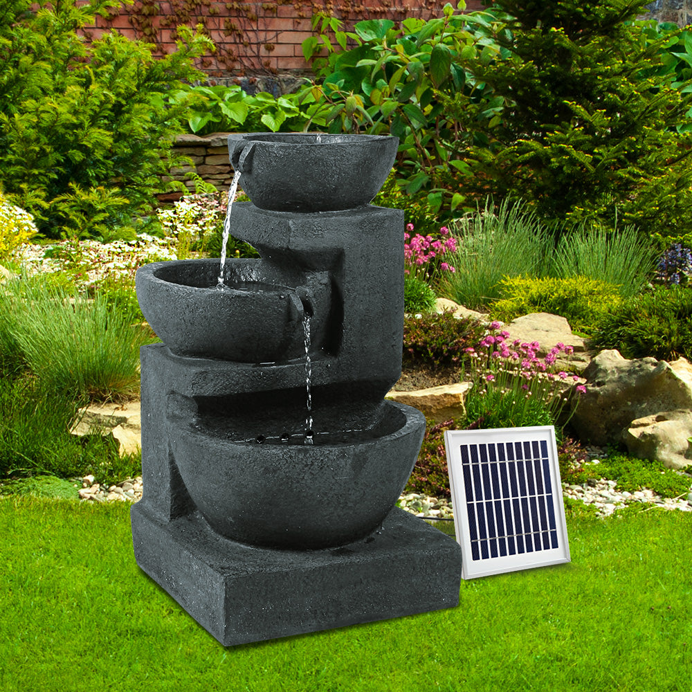 3-Tier Gardeon Solar Water Feature Cascading Fountain Bowl LED Lights 60CM Blue