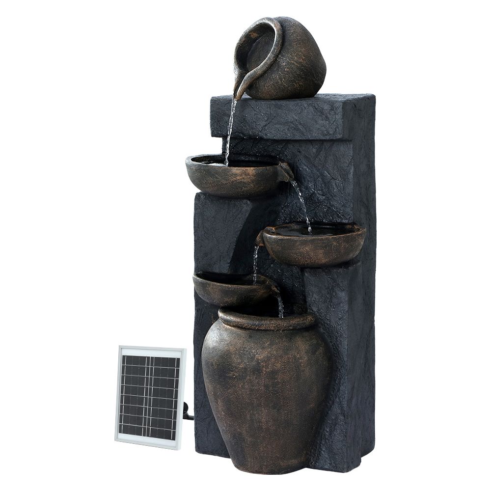 Gardeon 5-tier cascading water fountain with built-in solar panel and stacked dark bowls