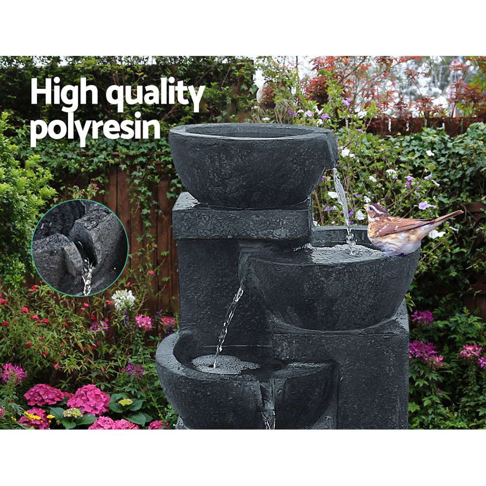 4-Tier Gardeon Solar Water Feature Cascading Fountain Bowl LED Lights 72CM Blue